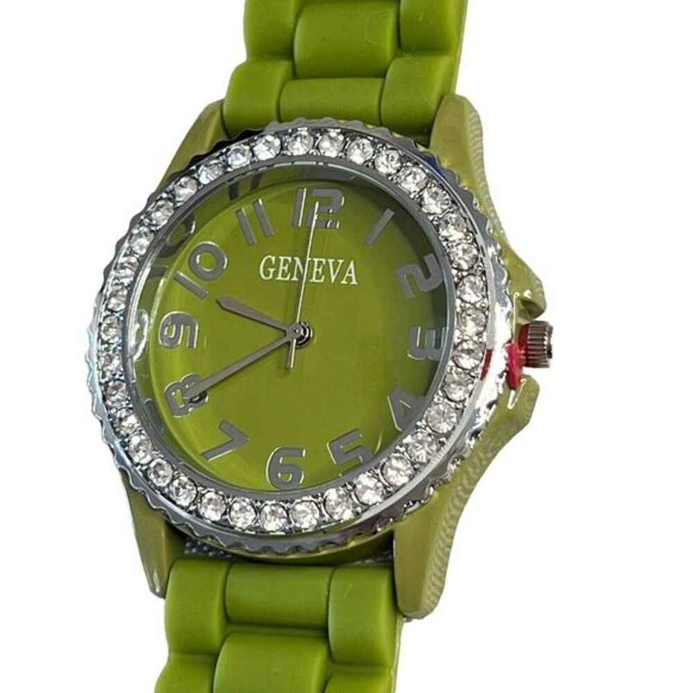 GENEVA 5573 Women's Watch Green Silicone Band Arabic Numerals Round Face 9‎ in